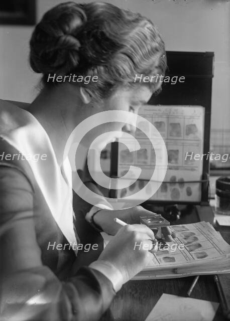 Navy Department, U.S. Intelligence Bureau, Finger Print Department Clerk, Marie S. Dahm, 1918. Creator: Harris & Ewing.