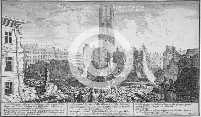 Ruins of houses burnt down in a fire in Cornhill, City of London, 25 March, 1748. Artist: Anon
