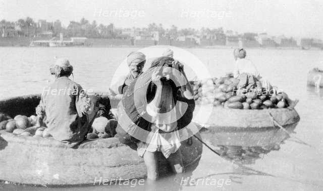 River craft laden with melons, Tigris River, 1917-1919. Artist: Unknown