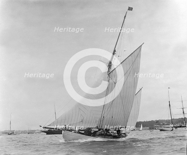 The yawl 'Valentine' under sail, 1909. Creator: Kirk & Sons of Cowes.