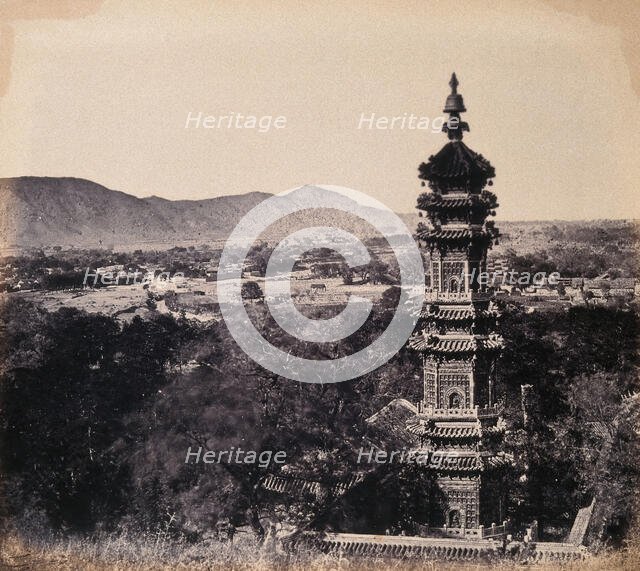 The Imperial Summer Palace (Yuan ming yuan), Beijing, China: the pagoda. Creator: Felice Beato.
