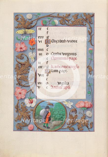 Hours of Queen Isabella the Catholic, Queen of Spain: Fol. 12v, November, c. 1500. Creator: Master of the First Prayerbook of Maximillian (Flemish, c. 1444-1519); Associates, and.