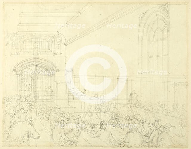 Study for Guild Hall, Examination of a Bankrupt Before His Creditors, c. 1808. Creator: Augustus Charles Pugin.
