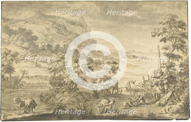 Italianate Coastal Scene with Fishermen, Encampment (recto); River Estuary (verso), 1675/99. Creator: Unknown.