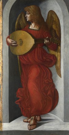 An Angel in Red with a Lute, c. 1490-1499. Artist: De Predis, Giovanni Ambrogio (1455-1509)