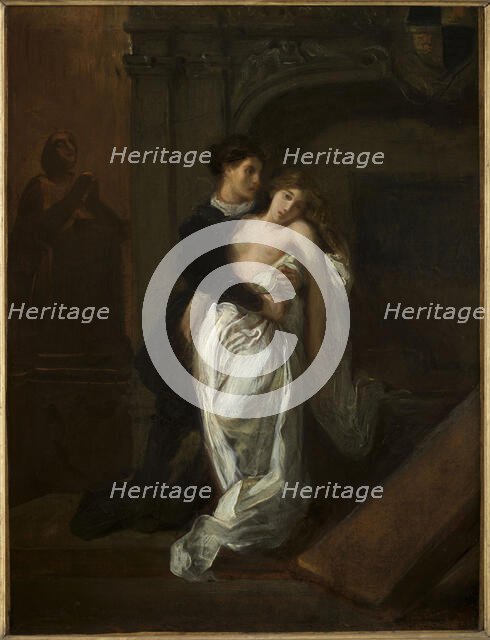 Romeo and Juliet in front of the Capulet tomb, c. 1850. Creator: Delacroix, Eugène (1798-1863).