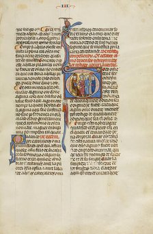 Initial T: Two Men and Two Witnesses before a Judge; Vidal Mayor, about 1290-1310. Creator: Unknown.