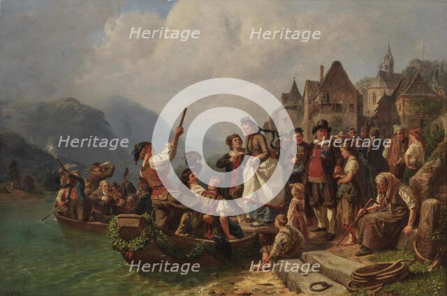 Wedding procession on the Rhine, ca 1860. Creator: Kindler, Albert (1833-1876).