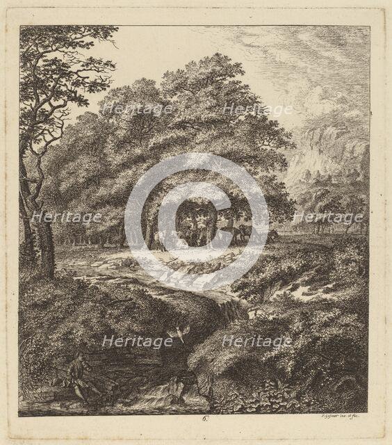 Cattle Resting in a Grove with a Man Seated beside a Brook, 1764. Creator: Salomon Gessner.