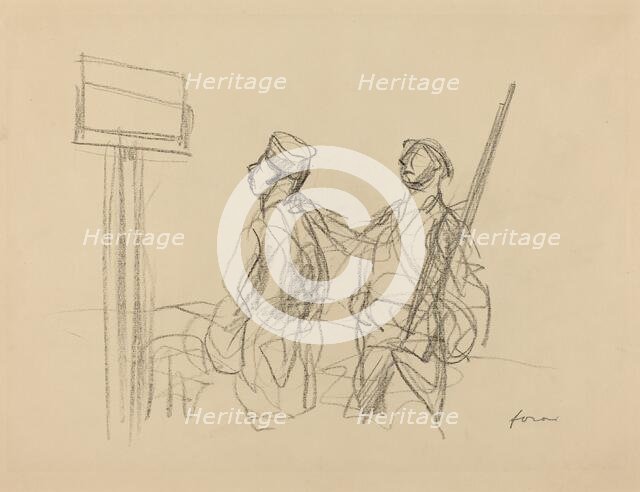 Two Soldiers Looking at a Placard, probably 1918. Creator: Jean Louis Forain.