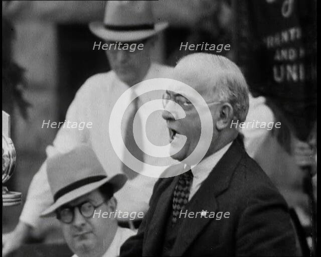 An Angry Politician Speaking from a Stage Proposing Drastic Measures in Fight Against Comm..., 1932. Creator: British Pathe Ltd.
