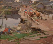 Morning in a village. Bridge.