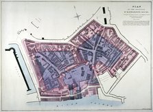Plan of a proposal to construct a dock on the site of St Katharine's Hospital, London, c1825. Artist: Charles Joseph Hullmandel