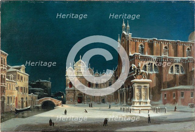 A noctural view of Campo dei Santi Giovanni e Paolo, 1850. Creator: Querena, Luigi (1824-1890).