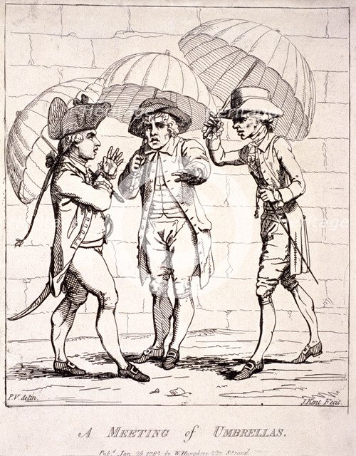 'A meeting of umbrellas', 1782. Artist: James Gillray