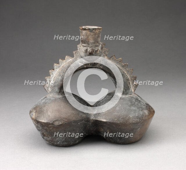 Double-Chambered Vessel with Serrated Stirrup Spout in Form of Human Head, A.D. 1200/1450. Creator: Unknown.