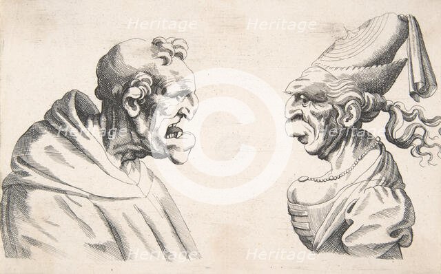 Two Grotesque Heads, 1640s., 1640s. Creator: Anon.