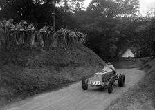 ERA of Raymond Mays competing in the Shelsley Walsh Hillclimb, Worcestershire, 1935. Artist: Bill Brunell.