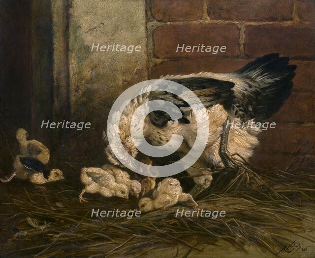 Hen with Chicken, 1856. Creator: Charles Verlat.