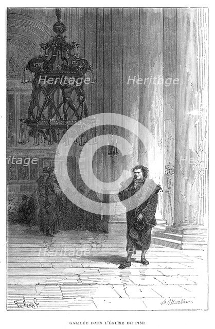 Galileo observing the swaying of the chandelier in Pisa Cathedral, c1584 (1870). Artist: Unknown