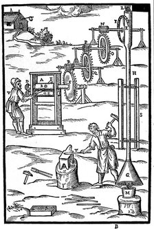 Rolling mill and forge powered by hot gases from a furnace, 1629. Artist: Unknown