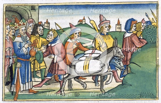 Joseph sends his brothers home with a supply of free food, 15th century. Artist: Unknown