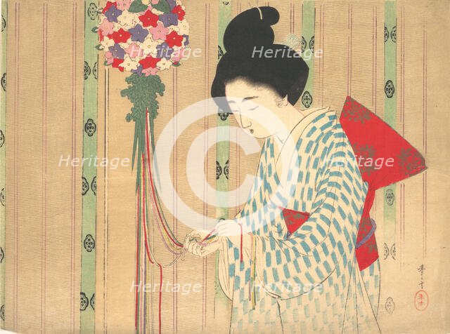 Ornament Ball from kuchie (frontispiece) of a novel, ca. 1906. Creator: Mizuno Toshikata.