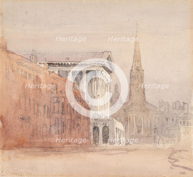 Birmingham Town Hall and Christ Church, c1840s. Creator: David Cox the Elder.