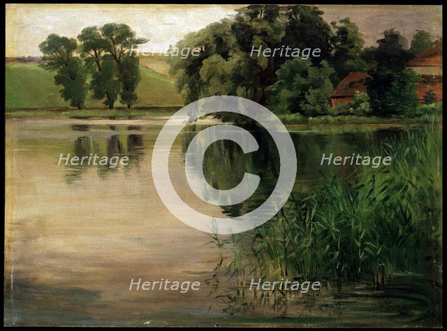 'At a Pond', c1870-1900. German painting. Artist: Heinrich Wilhelm Trubner
