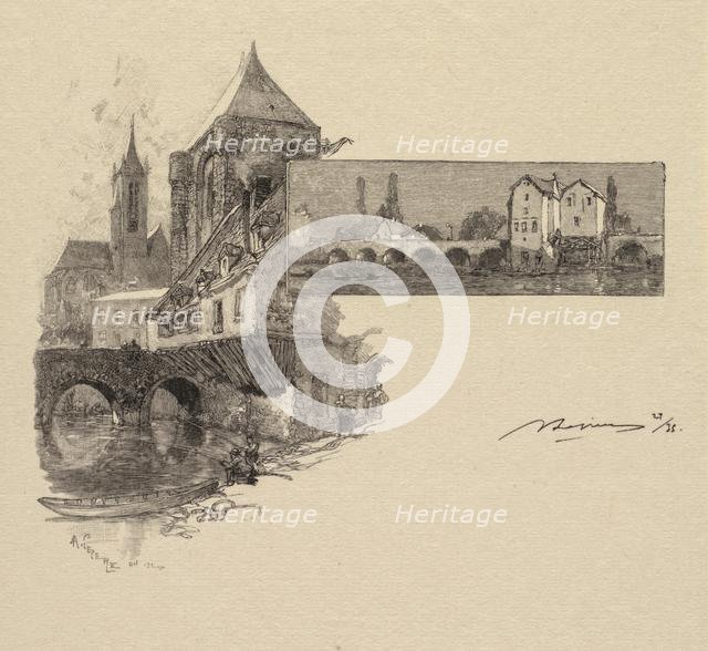 Fontainebleau Forest: Moret, the Wood-Mill (La Forêt de Fontainebleau..., 1890. Creator: Auguste Louis Lepère (French, 1849-1918); A. Desmoulins, Published in Revue Illustrée, 1887-90.