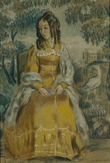 Lady by Tapestry. Portrait of Nadezhda Stanyukovich, 1903. Artist: Borisov-Musatov, Viktor Elpidiforovich (1870-1905)