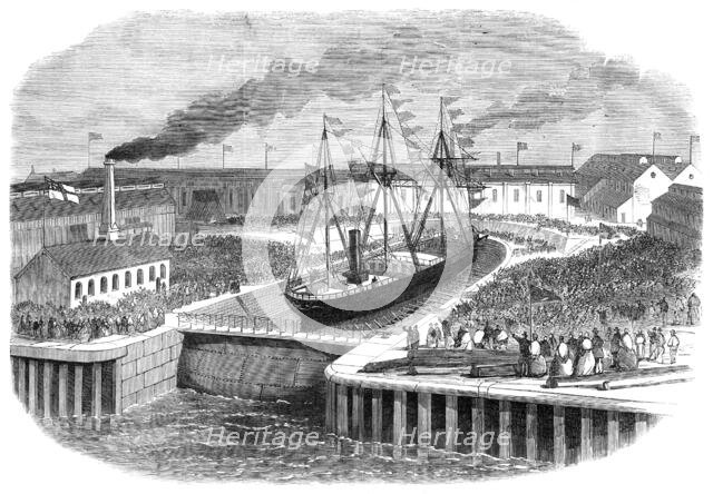 Opening of a new graving-dock at Jarrow, on the Tyne, 1865. Creator: Unknown.