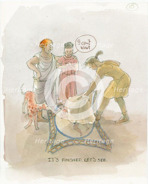 The master craftsman revealing the mosaic floor to Marcus and Julia, 2003. Creator: Judith Dobie.