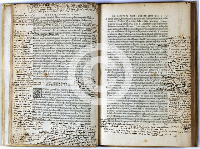Pages of the original edition of the theological treaty 'De veritate fedei christianae', 1543. Creator: Vives i March, Joan Lluis (1493-1540) .