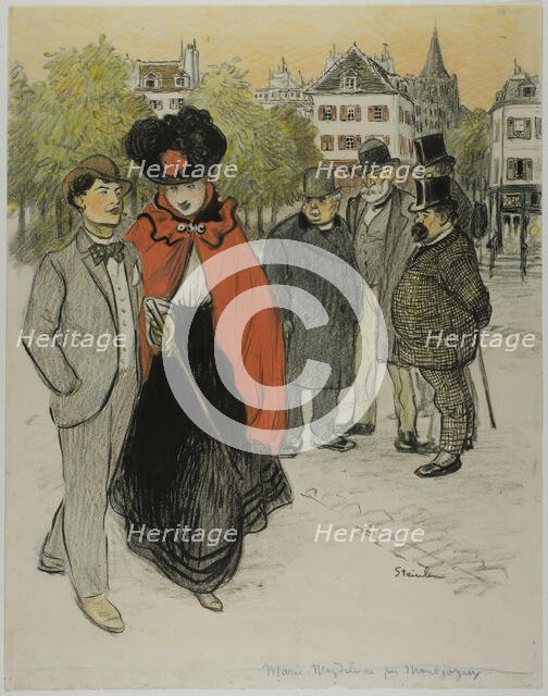 Gentleman Watching a Couple Promenading, c. 1895. Creator: Theophile Alexandre Steinlen.