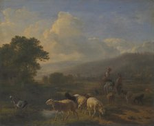 Shepherds with Sheep in a Mountainous Landscape, late 18th-early 19th century. Creator: Balthasar Paul Ommeganck.