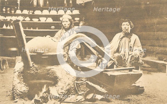 In a Kachin yurt. While preparing "araga" (wine), 1904-1917. Creator: Unknown.