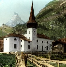 Church and Matterhorn, Zermatt, Switzerland. Artist: Unknown