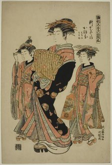 Kaoru of the Shin-Kanaya, from the series "Models for Fashion: New Designs as Fresh as..., 1780. Creator: Isoda Koryusai.