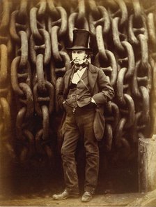 Isambard Kingdom Brunel Standing Before the Launching Chains of the Great Eastern...printed 1863-64. Creator: Robert Howlett.