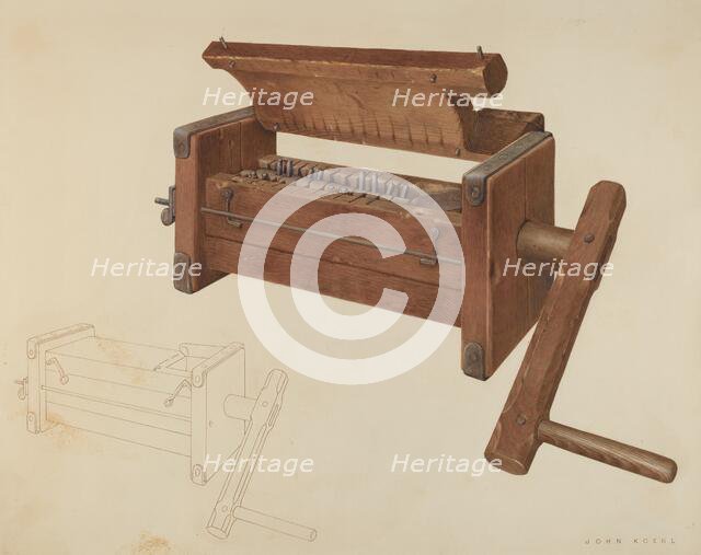 Sausage Grinder, c. 1938. Creator:  John Koehl.