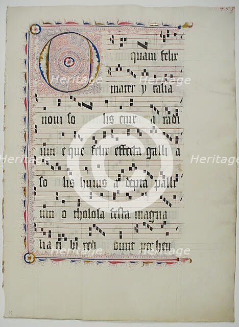 Manuscript Leaf with Initial O, from an Antiphonary, German, second quarter 15th century. Creator: Unknown.