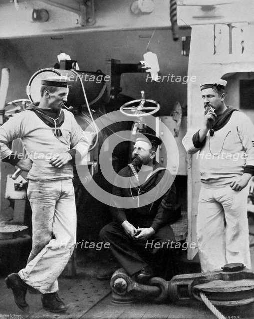 Three petty officers on board the cruiser HMS 'Theseus', 1896. Artist: Gregory & Co
