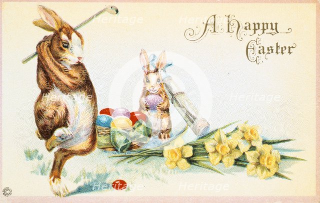 Easter card with a golfing theme, British, 1924. Artist: Unknown