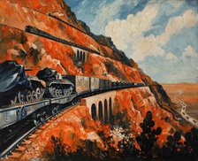 Mountain railway transporting tanks, between 1939 and 1946. Creators: Central Office of Information, Roland Davies.