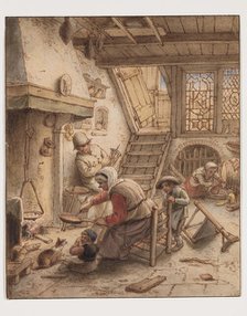 Woman Frying Pancakes, 18th century. Creator: After Adriaen van Ostade (1610-1685).