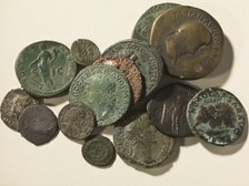 Collection of Roman coins found at Richborough Roman Fort, Kent, 2012. Artist: Historic England Staff Photographer.