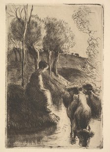 Cowherd, at Water's Edge, 1890. Creator: Camille Pissarro.