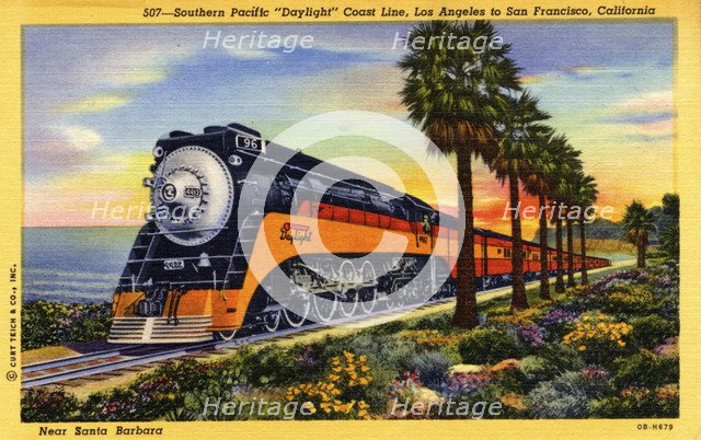 Southern Pacific Daylight Coast Line, Los Angeles to San Francisco, California, USA, 1940. Artist: Unknown