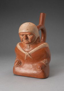 Handle Spout Vessel in the Form of a Seated Figure Wearing Tied Shawl, 100 B.C./A.D. 500. Creator: Unknown.